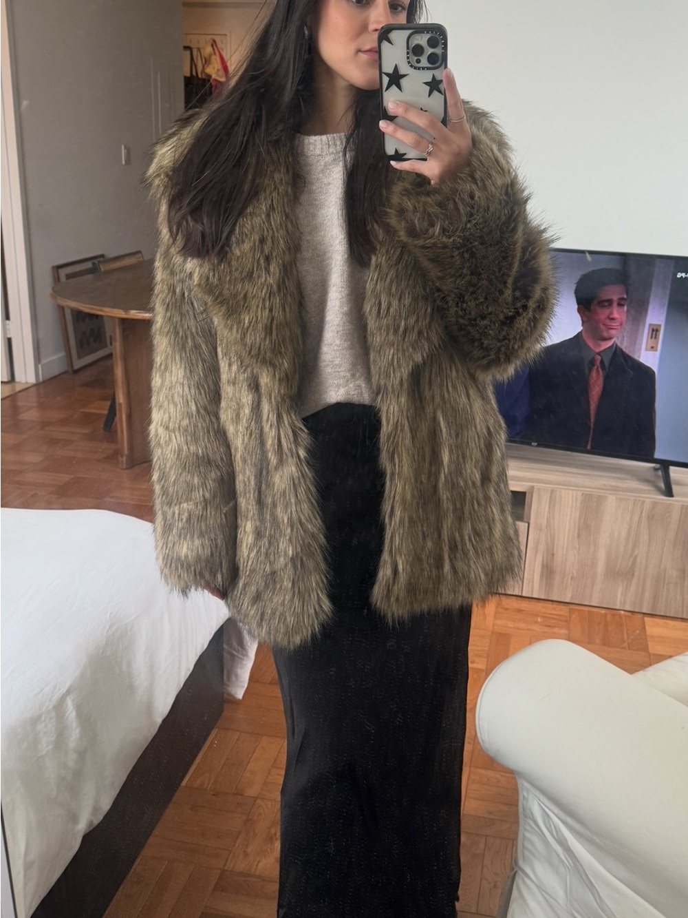 Eaves Knox Teddy Faux-Fur Jacket in Olive Brown